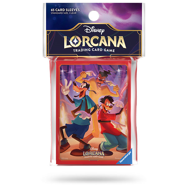 Disney Lorcana Fabled card sleeves featuring Goof Troop design, 65 count, ideal for protecting trading cards.
