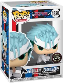Funko POP! Bleach Grimmjow Jeagerjaques Glow Chase Edition figure in box, featuring blue hair and distinctive mask.