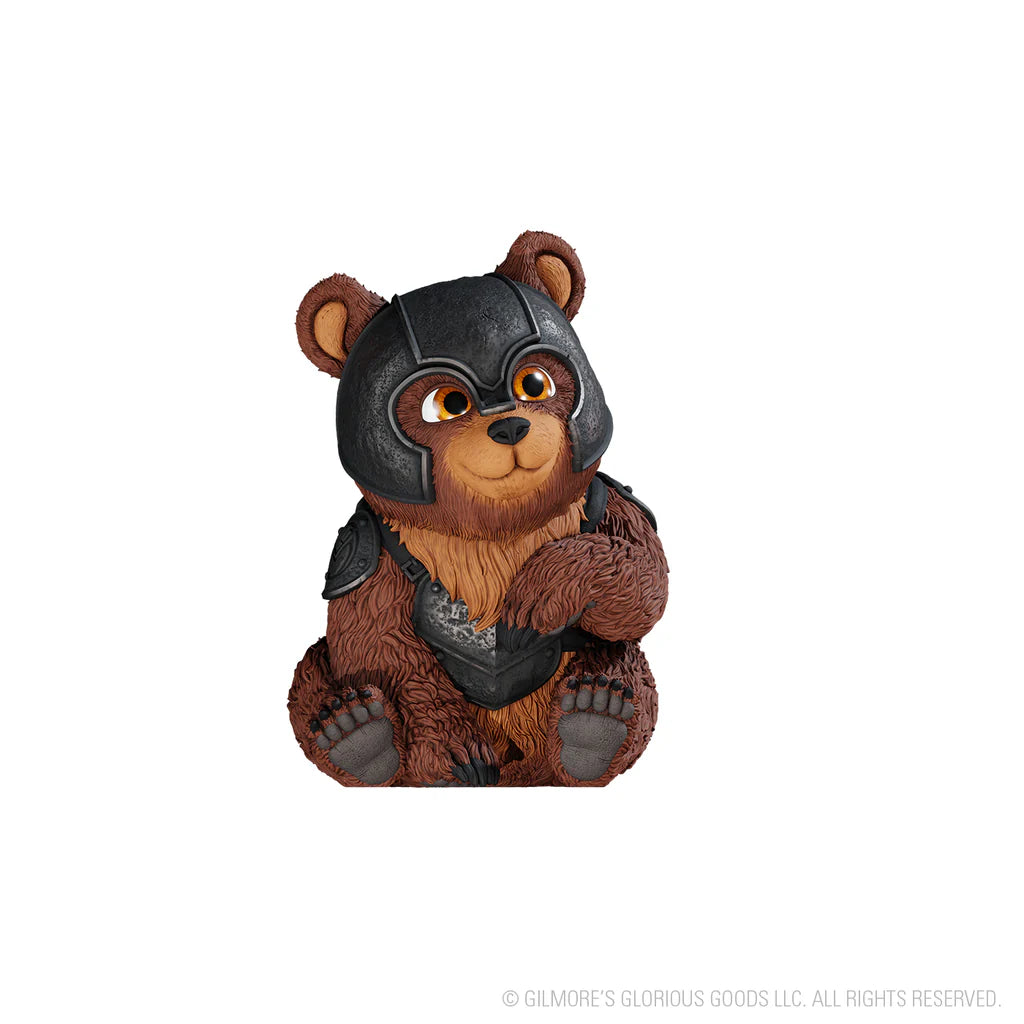 Life-sized figure of Baby Trinket from Critical Role, featuring a bear with armor and a playful expression.