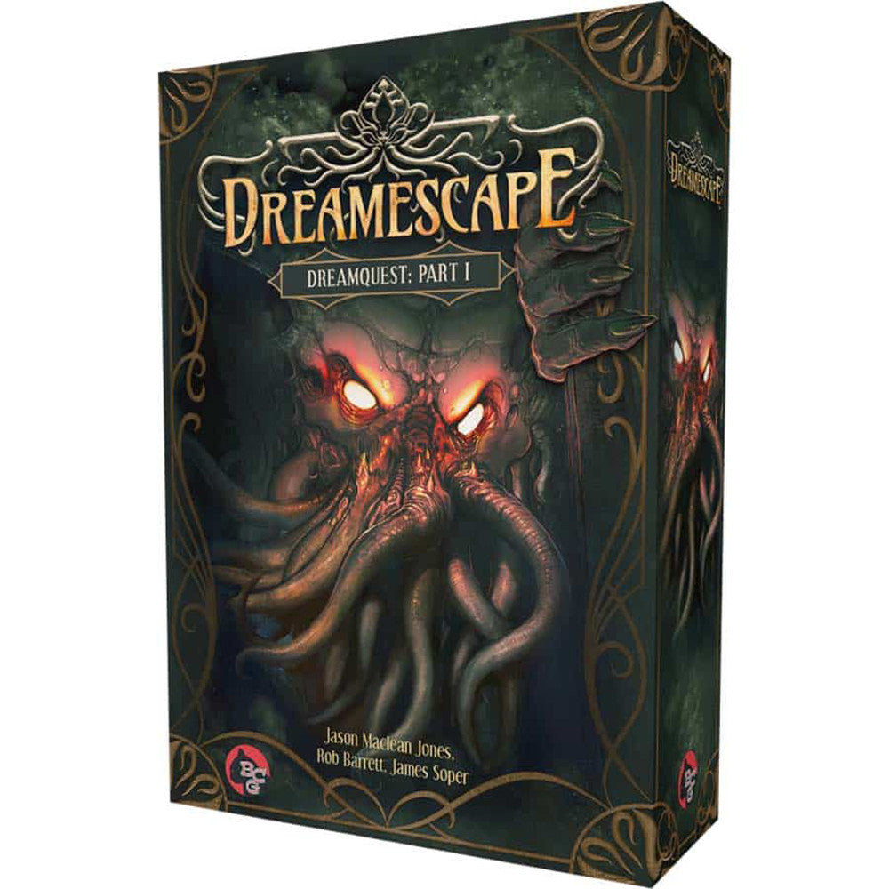 Dreamescape Core Game box featuring dark, eerie artwork with tentacled creatures and mystical elements. Preorder now.