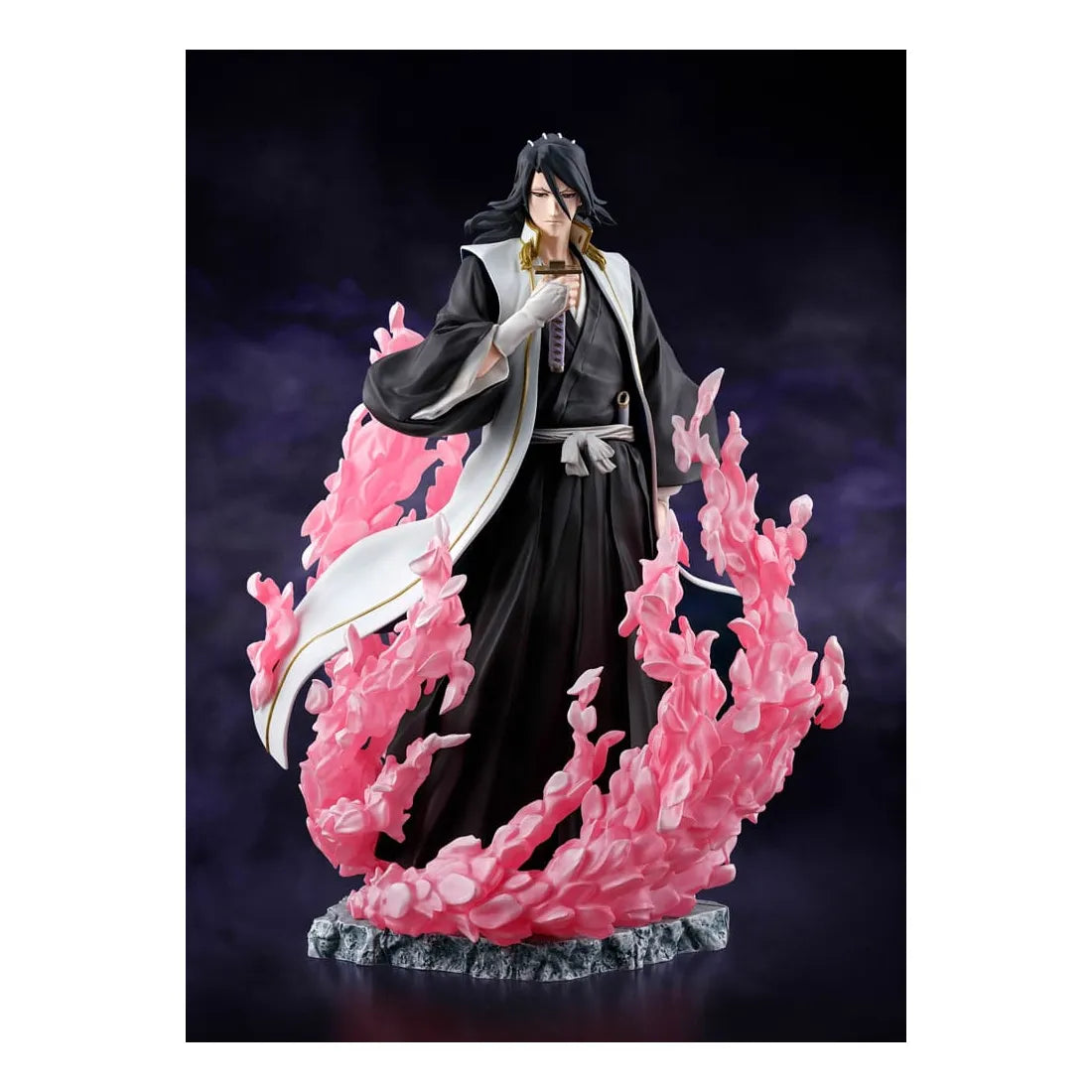 Byakuya Kuchiki 6-inch statue from Bleach: Thousand-Year Blood War, featuring dynamic pink flames and intricate details.