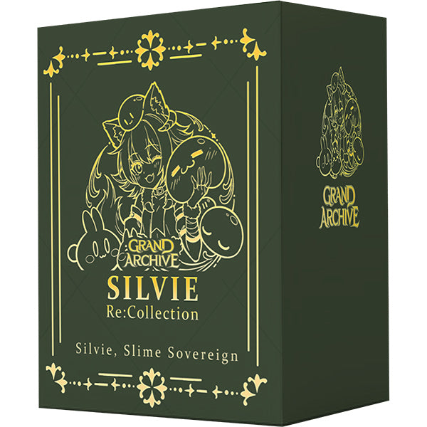 Green box featuring the Grand Archive logo and artwork of Silvie, Slime Sovereign, with cute slime characters.
