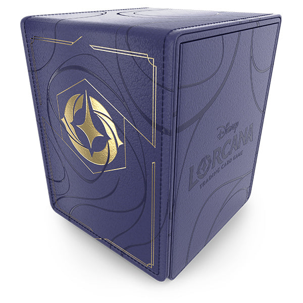 Premium Azurite Sea Deck Box for Disney Lorcana TCG, featuring a sleek blue design with gold accents and logo.