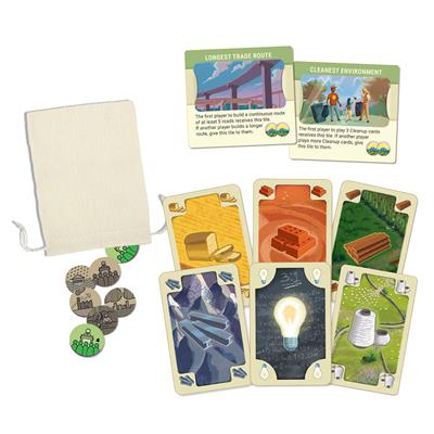 Catan - New Energies expansion featuring resource cards, development cards, and game tokens for strategic gameplay.
