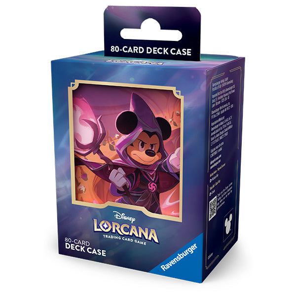 Disney Lorcana TCG Reign of Jafar Mickey Mouse Wayward Sorcerer deck box featuring Mickey in a sorcerer's robe and staff.