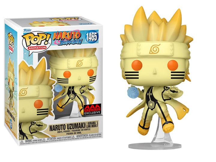 Funko Pop! figure of Naruto Uzumaki in Kurama Link Mode, featuring vibrant colors and dynamic pose, with box packaging.