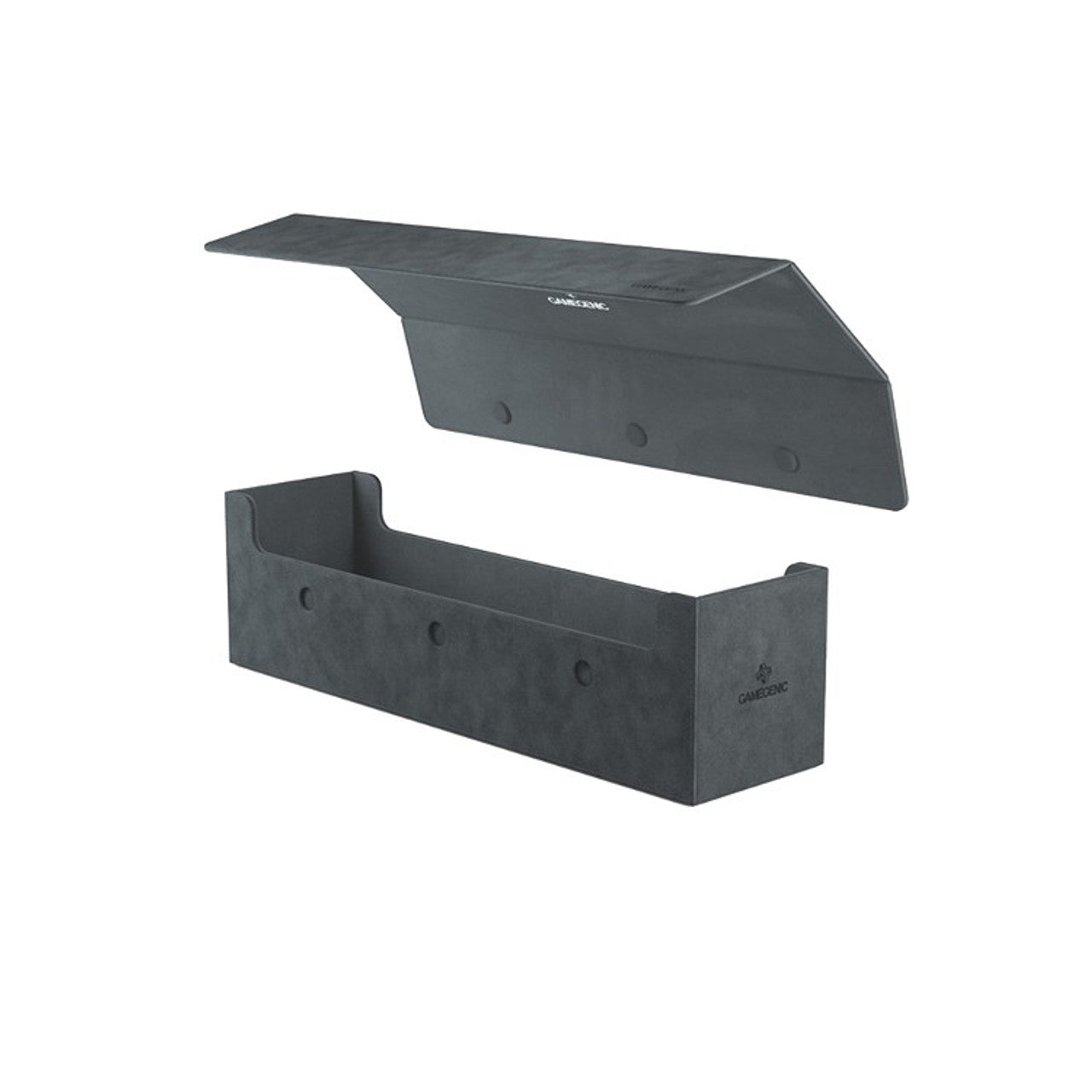 Gamegenic Dungeon S 550+ Convertible in Midnight Gray, featuring a sleek design with an open lid and spacious interior for game storage.