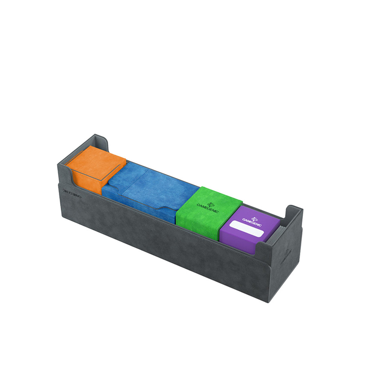 Gamegenic Dungeon S 550+ Convertible in Midnight Gray, featuring compartments for organizing game cards and accessories.