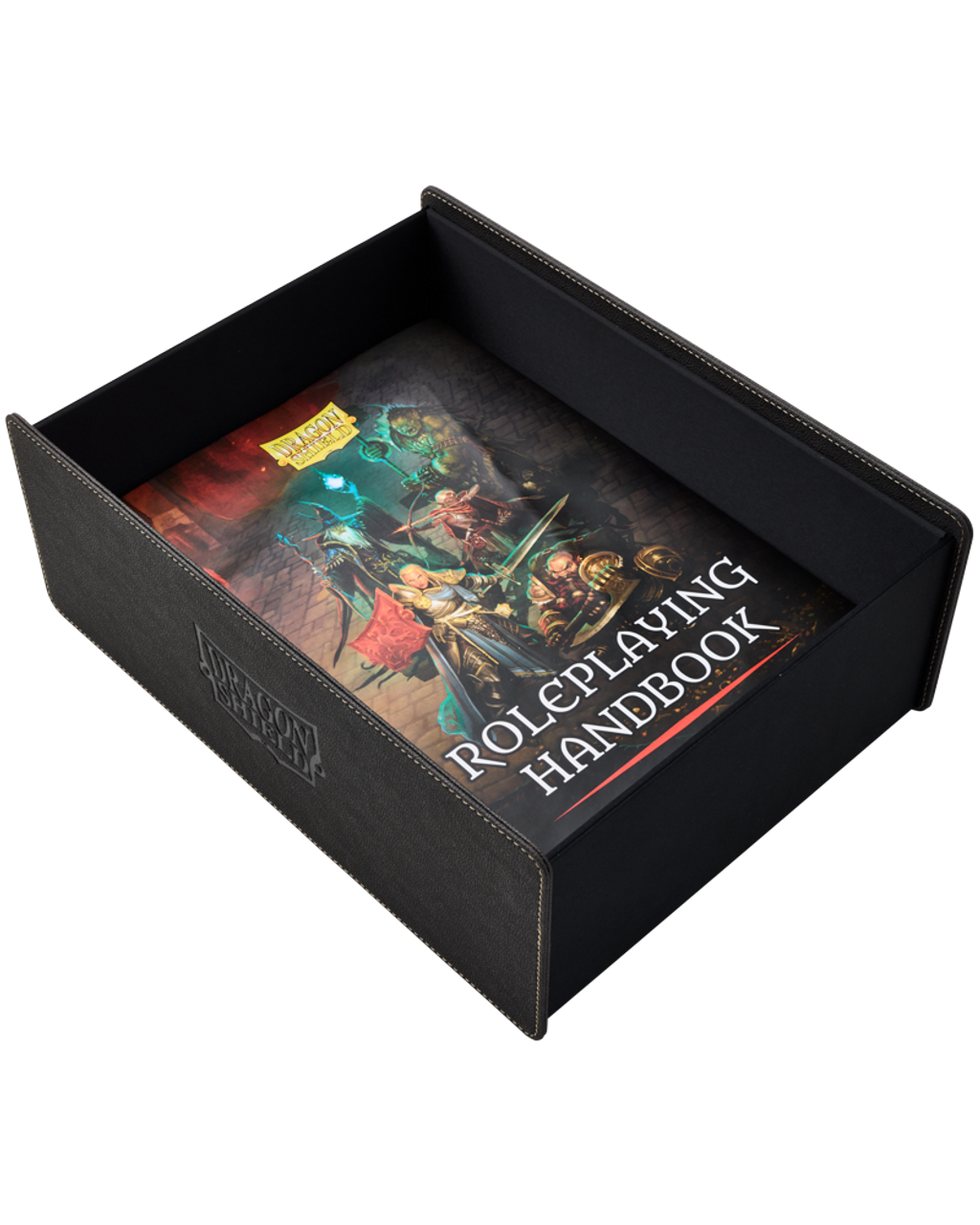 Dragon Shield Iron Grey Game Master Companion featuring a roleplaying handbook in a sleek, black storage box.