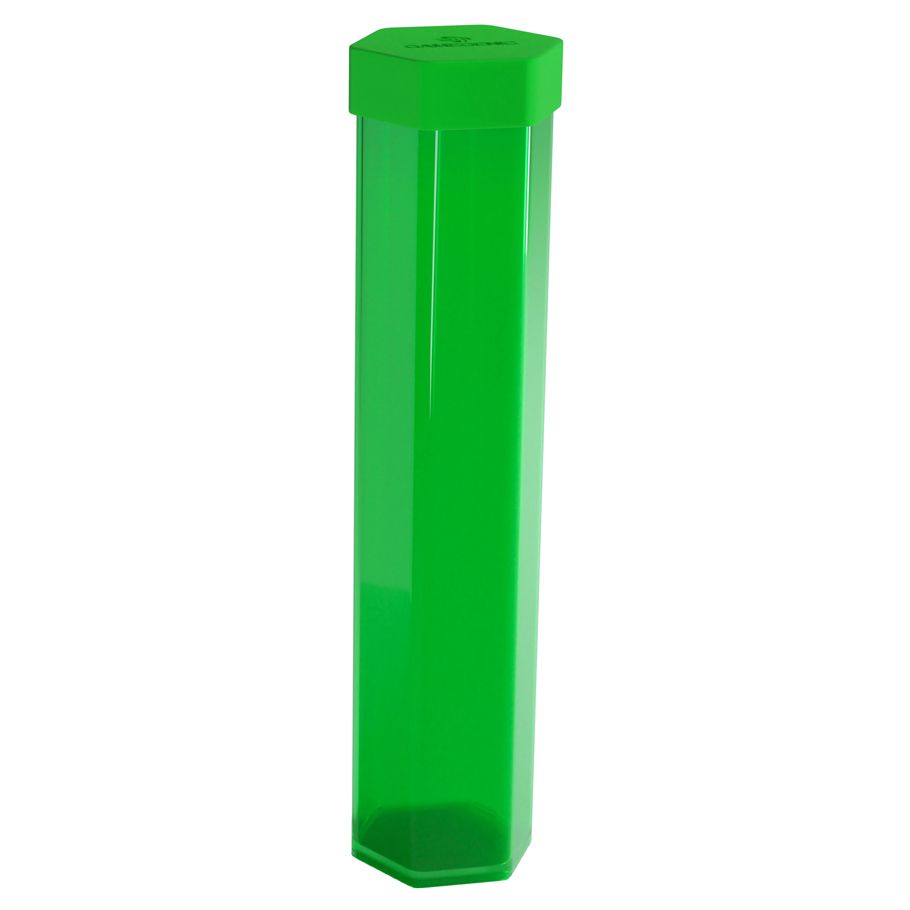 Green Gamegenic Playmat Tube designed for storing and transporting playmats securely and conveniently.