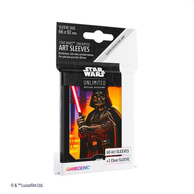 Gamegenic Star Wars Unlimited sleeves featuring Darth Vader, designed for cards measuring 66 x 92 mm, includes 60 art sleeves.