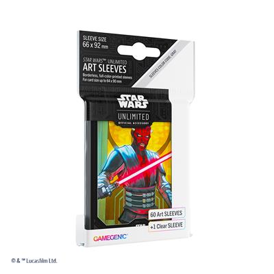 Gamegenic Star Wars Unlimited sleeves featuring Darth Maul design, includes 60 art sleeves and one clear sleeve.
