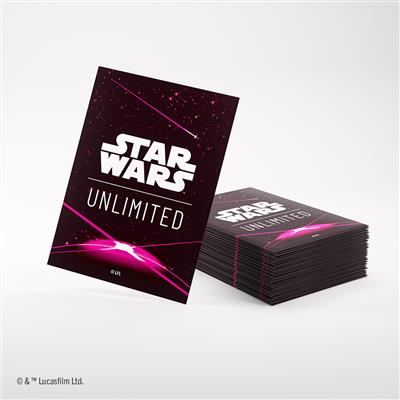 Magenta Star Wars Unlimited card sleeves featuring a vibrant design with the Star Wars logo and cosmic background.