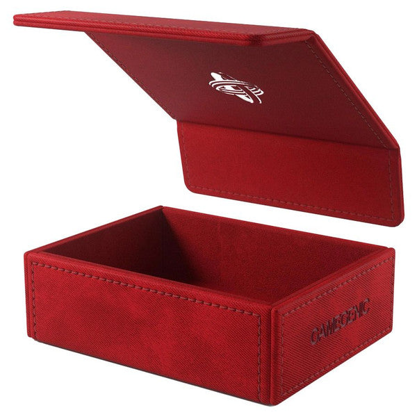 Gamegenic Token Keep in red, featuring a soft fabric exterior and a spacious, open interior for storing game tokens.