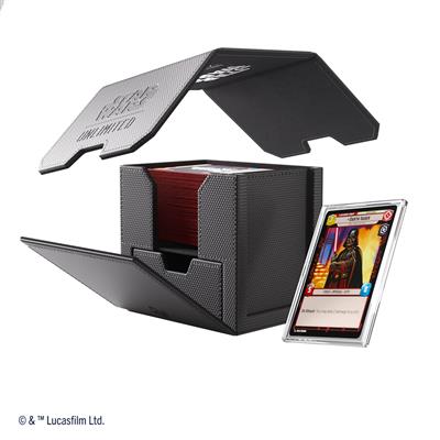 Black Gamegenic Deck Box for Star Wars Unlimited, featuring a textured design and space for cards and a display slot.