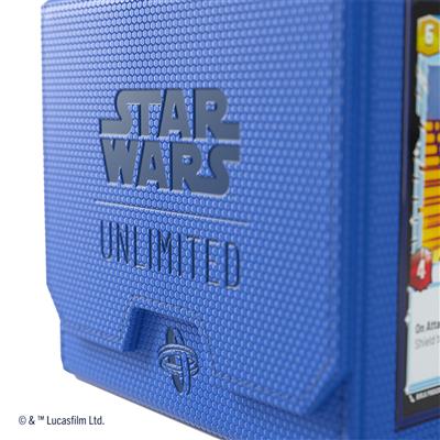 Blue Gamegenic Deck Box for Star Wars Unlimited featuring textured surface and embossed logo for card protection.