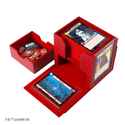 Red Gamegenic Deck Box for Star Wars Unlimited featuring a deck pod design and space for cards and tokens.