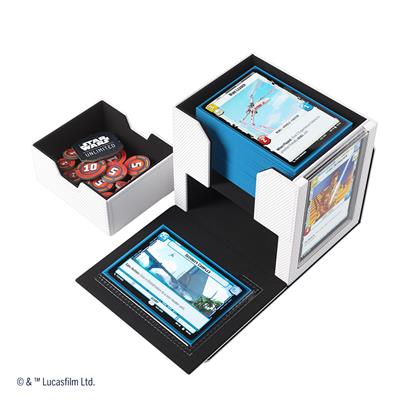 Gamegenic Deck Box for Star Wars Unlimited featuring a white and black design, holding cards and tokens securely.