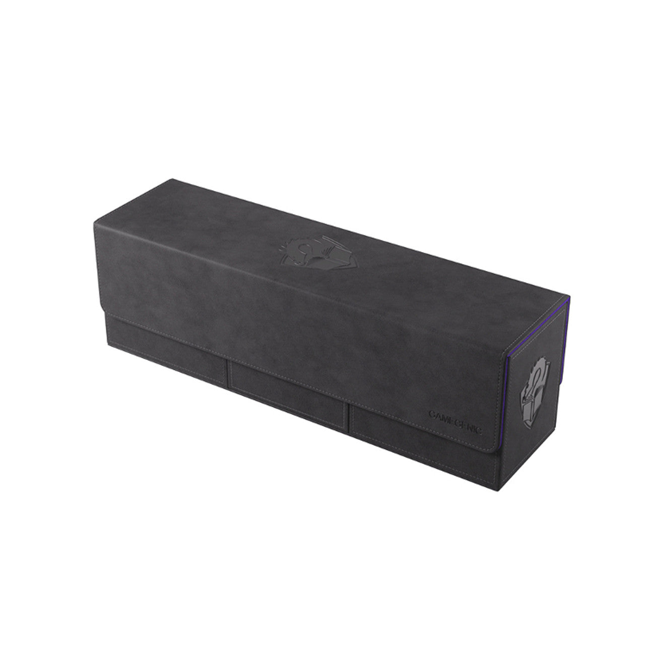 Gamegenic Deck Box The Academic 266+ XL in black and purple, designed for card storage with a sleek, modern look.