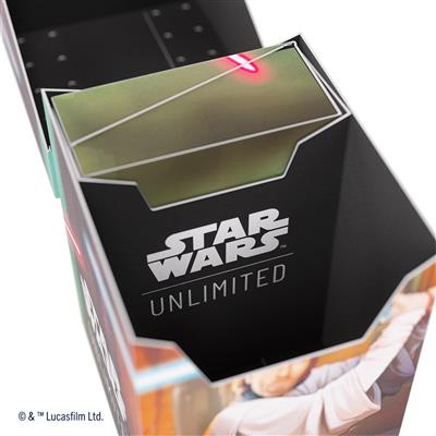 Gamegenic Deck Box featuring Star Wars Unlimited design, showcasing Obi-Wan and Darth Maul graphics on a soft crate.