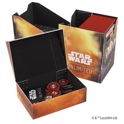 Gamegenic Deck Box featuring Boba Fett and Fett's Firespray design, ideal for storing Star Wars Unlimited cards and accessories.
