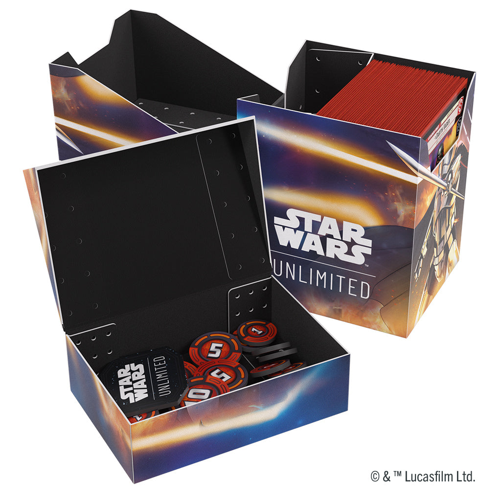 Gamegenic Deck Box featuring Star Wars Unlimited design, showcasing Captain Phasma and Storm Trooper, with tokens inside.