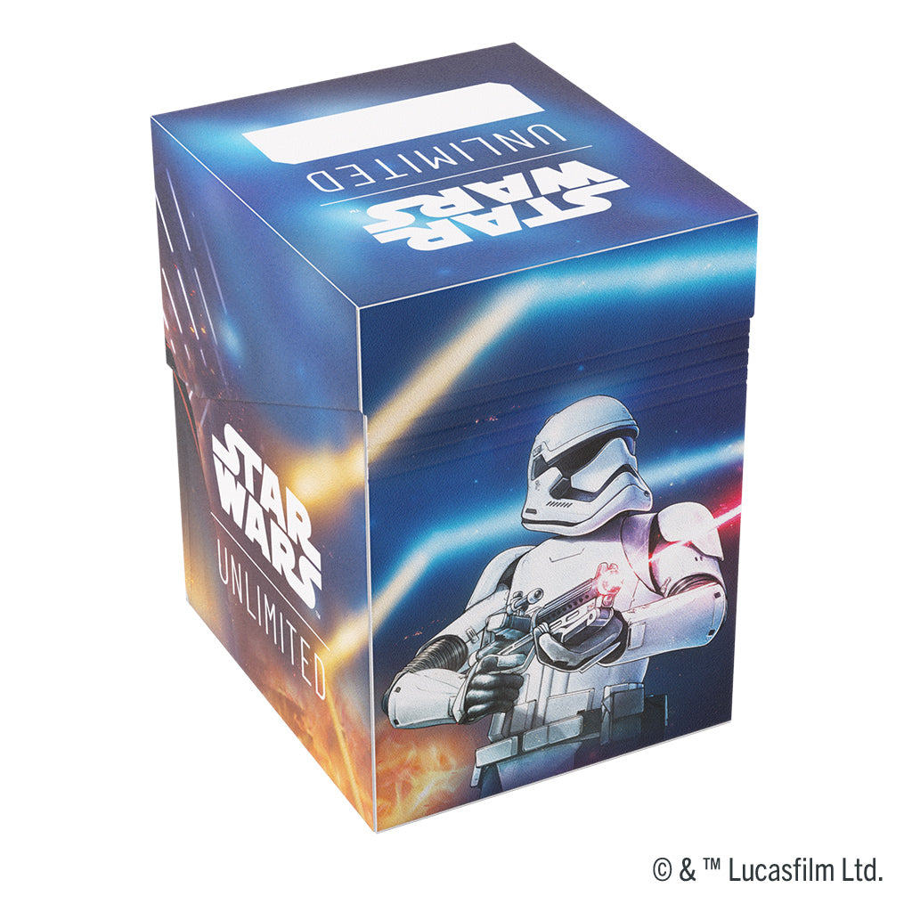 Star Wars Unlimited Gamegenic Deck Box featuring Captain Phasma and a Storm Trooper design, ideal for card storage.