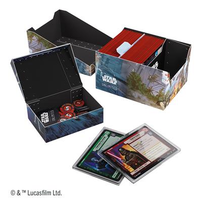 Gamegenic Deck Box featuring Star Wars Unlimited design, includes space for cards and tokens, ideal for collectors.