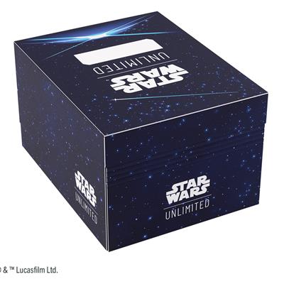 Blue Gamegenic Deck Box for Star Wars Unlimited featuring a starry design and logo, ideal for card storage.