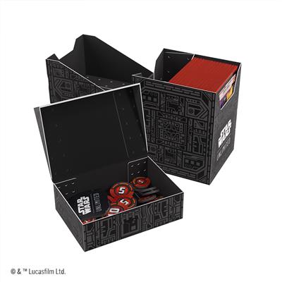 Gamegenic Deck Box featuring a Star Wars Unlimited design, showcasing a soft crate with red card sleeves and tokens.