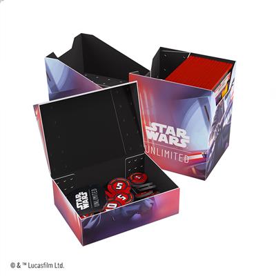 Gamegenic Deck Box featuring Darth Maul from Star Wars Unlimited, showcasing a vibrant design and storage for cards and tokens.