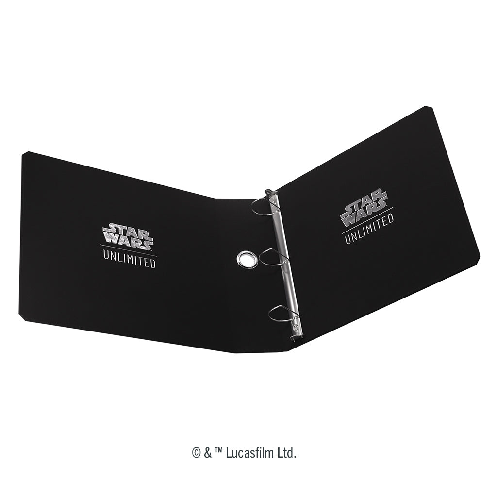 Black Gamegenic binder for Star Wars Unlimited featuring a premium design and three-ring mechanism for card storage.