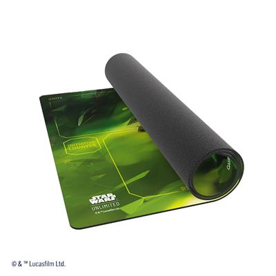 Gamegenic Playmat featuring a vibrant Star Wars Unlimited Speeder Bike Chase design, rolled partially for display.