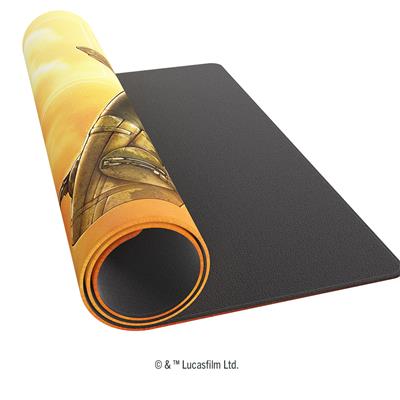Gamegenic Playmat featuring Star Wars Unlimited design of Fett's Firespray, rolled with a smooth black underside.