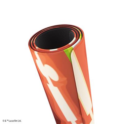 Rolled Gamegenic playmat featuring Qui-Gon Jinn from Star Wars Unlimited, showcasing vibrant colors and detailed design.