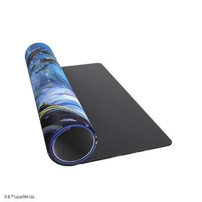 Gamegenic Playmat featuring a vibrant Dagobah scene from Star Wars Unlimited, with a textured black underside for stability.
