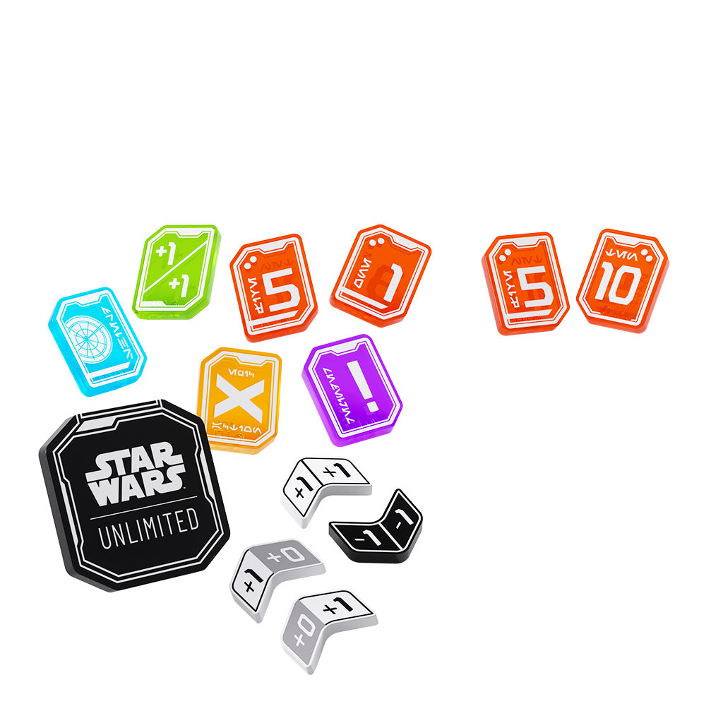 Premium tokens for Star Wars Unlimited, featuring various values and effects, ideal for enhancing gameplay.
