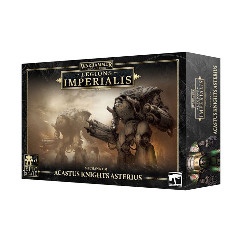 Box for Legions Imperialis: Mechanicum - Acastus Knights Asterius featuring two detailed knight miniatures in an epic scale.