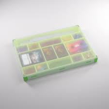 Gamegenic Token Silo XL Convertible in green and lime, featuring multiple compartments for organizing game tokens and cards.
