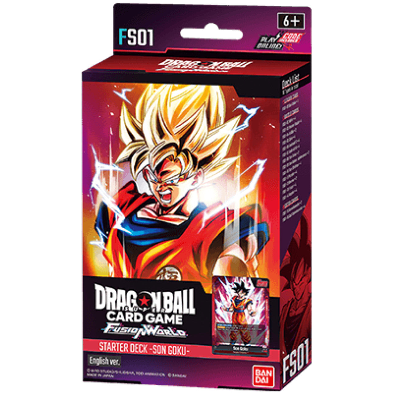 Dragon Ball Super TCG Fusion World Son Goku Starter Deck packaging featuring vibrant artwork of Goku in action.
