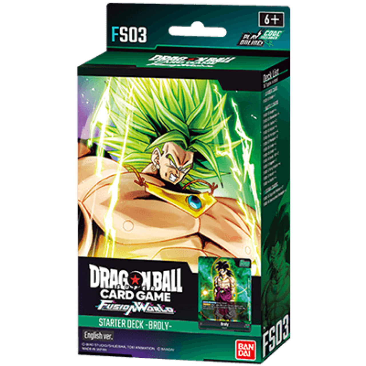 Dragon Ball Super TCG Fusion World Broly Starter Deck 03 packaging featuring Broly in a dynamic pose with vibrant colors.