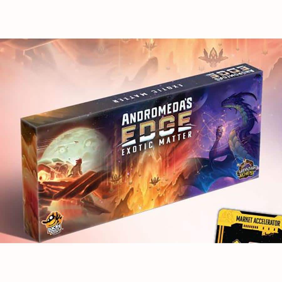 Andromeda's Edge: Exotic Matter Expansion box featuring vibrant artwork of alien landscapes and creatures.