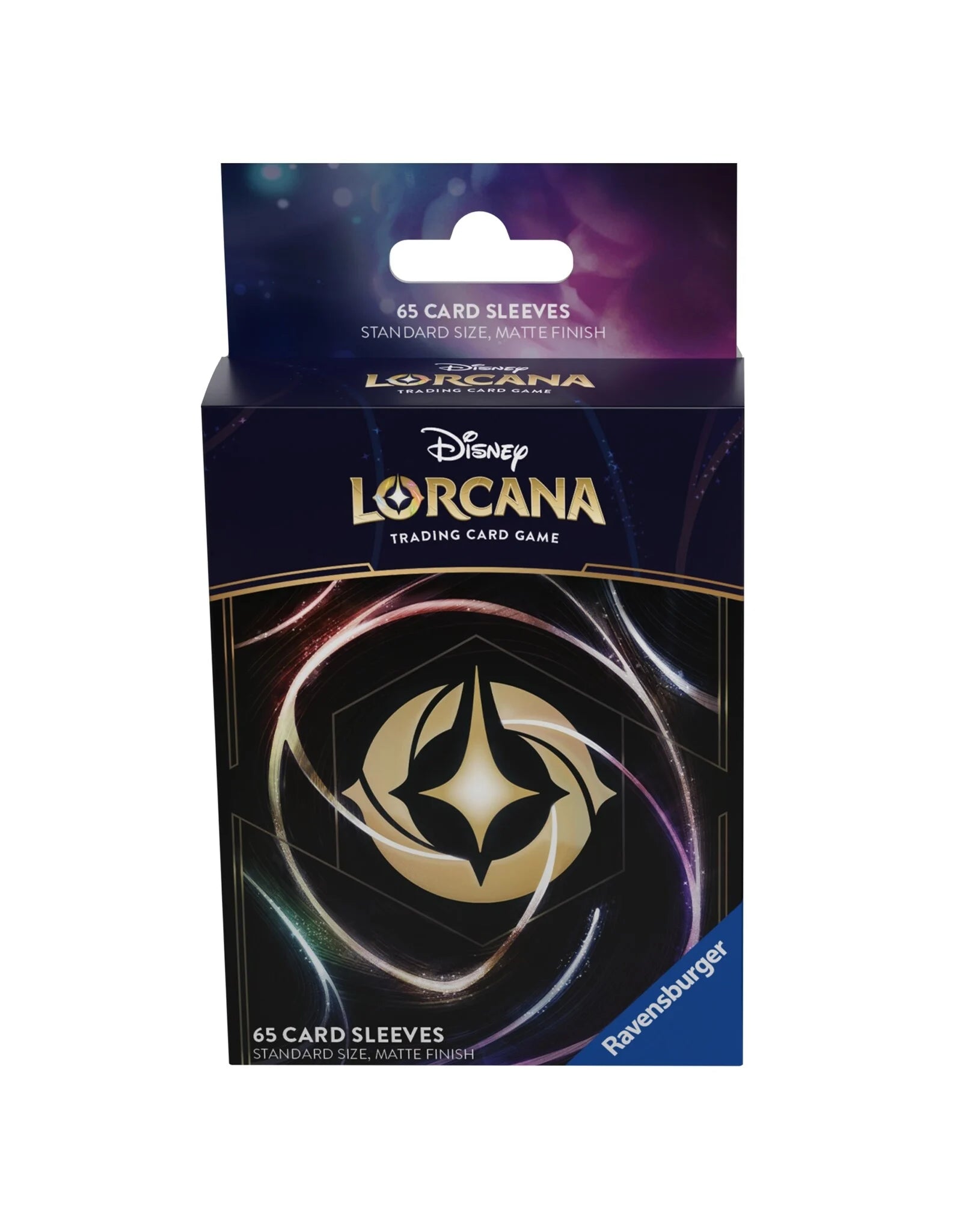 Matte card sleeves for Disney Lorcana TCG featuring a shimmering design, suitable for standard-sized cards, 65 count.