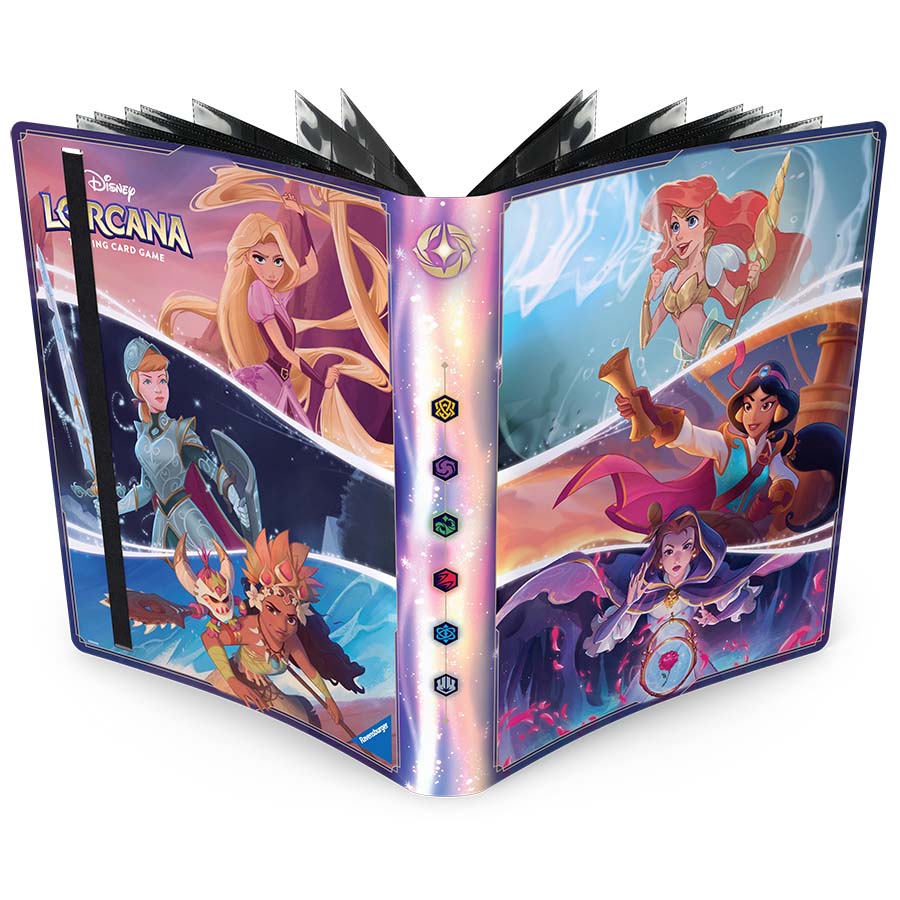 Disney Lorcana Fabled portfolio binder featuring vibrant artwork of iconic Disney characters from the trading card game.