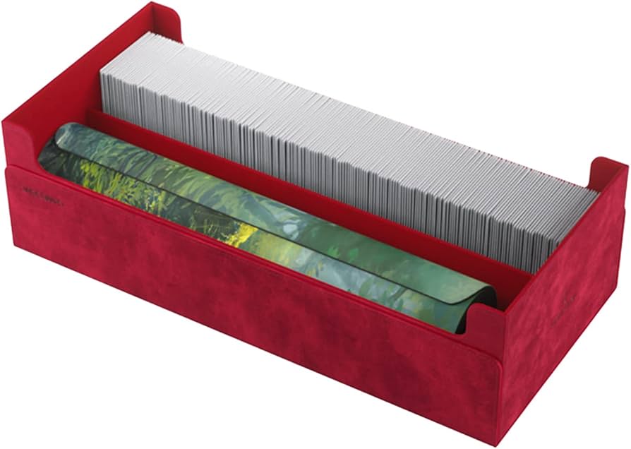 Red Game Genic Deck Box: Dungeon 1100+ Convertible, designed to hold trading cards and includes a removable card tray.