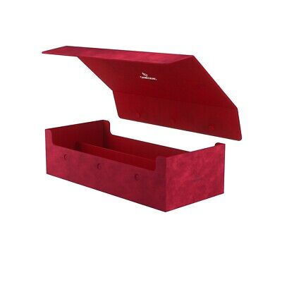 Red Game Genic Deck Box: Dungeon 1100+ Convertible with an open lid, designed for card storage and organization.