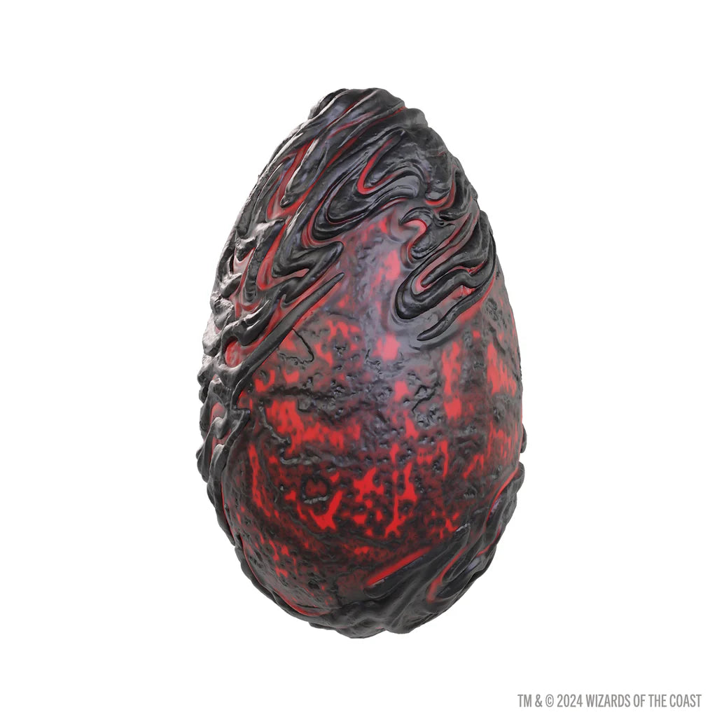 Red Dragon Egg replica from Dungeons & Dragons, featuring intricate black and red detailing, perfect for collectors.