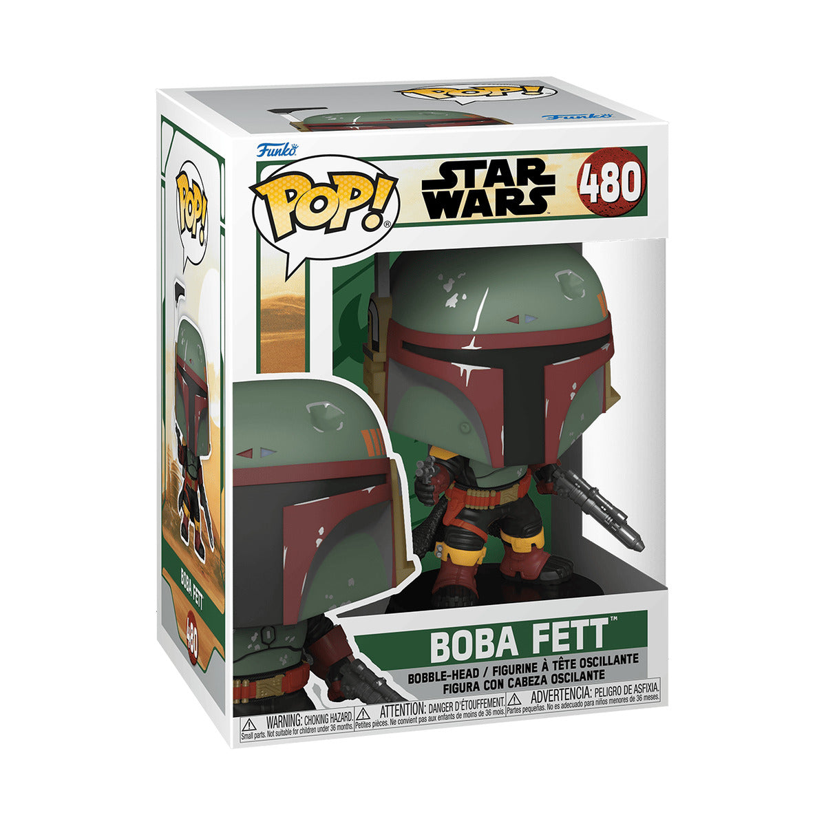Funko Pop! Boba Fett figure from Star Wars, featuring detailed design and packaging with character number 480.