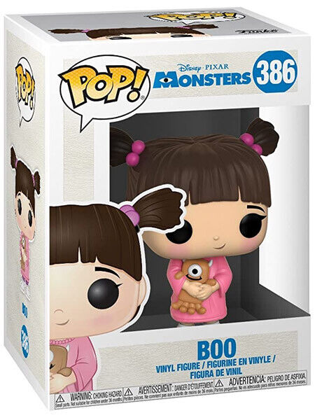 Funko Pop! figure of Boo from Monsters Inc., featuring her with pigtails and holding a plush toy.