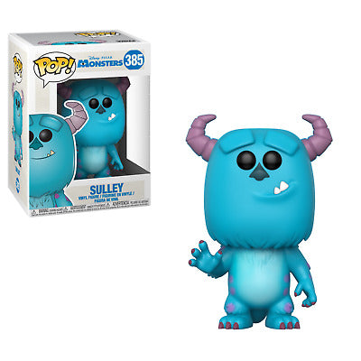 Funko Pop! figure of Sulley from Monsters Inc., featuring a blue monster with purple horns and a friendly expression, alongside its box.
